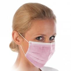 Mundschutz 3 - lagig mit Gummiband 7,5 x 9 cm (50 Stck) rosa