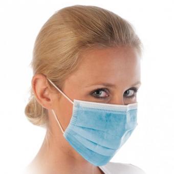 Mundschutz Maske 3- lagig blau mit Gummizug (50 Stck) 