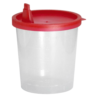 Urinbecher 125 ml mit rotem Schnappdeckel (500 Stck) 